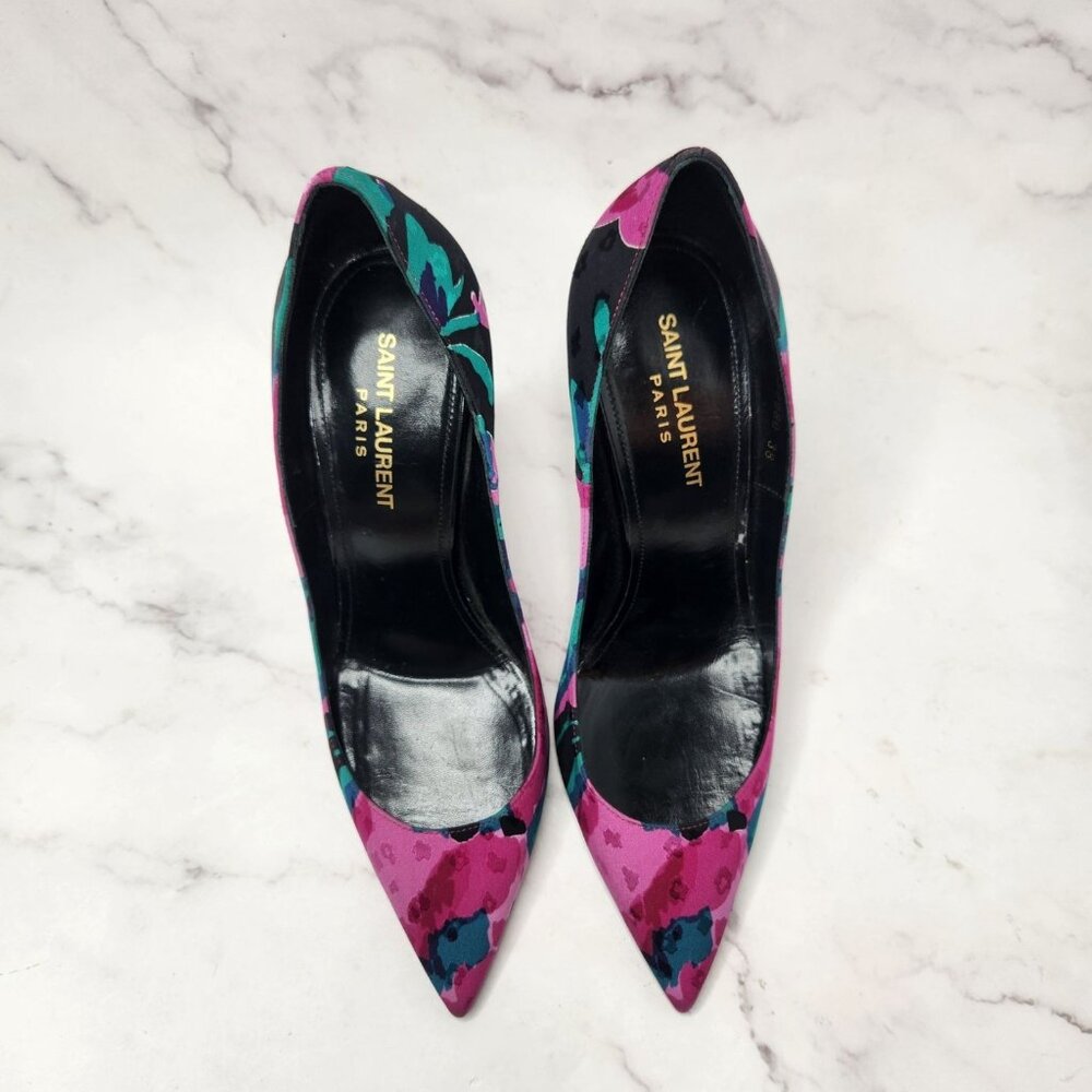 Saint Laurent Paris Floral Print Pumps Stiletto Heels Formal - Picture 2 of 12